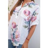 Kesi Włoski Women's cotton blouse with a floral pattern white | shoptok.hr
