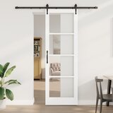 vidaXL Drsna vrata s kompletom strojne opreme Bela 78x232 cm trda borovina, Notranja vrata z steklom 'ORKDAL'Bela 78x232x4 cm Cene