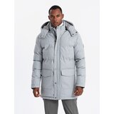 Ombre Warm men's long parka jacket with wool - light grey melange | shoptok.hr