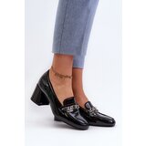 VINCEZA Black Patent Low Heel Court Shoes with Decoration Makki | Shoptok.si