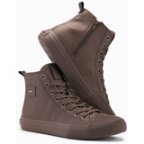 Ombre men's high-top sneakers with decorative toe - brown