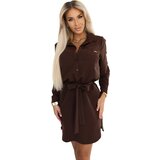 Numoco 284-5 CAMILLE Shirt dress with pockets and ties - chocolate | shoptok.hr