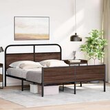 Metalni Kovinski posteljni okvir brez vzmetnice rjavi hrast 150x200 cm, (21610430) | Shoptok.si