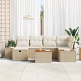 vidaXL 7-delni vrtni kavč set z blazinami bež poli ratan | Shoptok.si