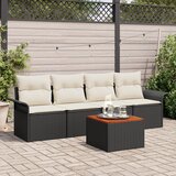vidaXL 5-delni vrtni sofa set z blazinami črn poli ratan akacija | Shoptok.si