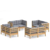 The Living Store Vrtna sedežna garnitura 8-delna s sivimi blazinami borovina - Vrtna Sedežnaa Garnitura, (21461123) | Shoptok.si