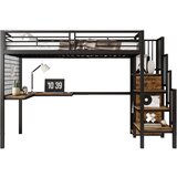 Lumor Postelja Mezzanine 90x200 cm z kotno mizo in omaro, jeklo in lesene plošče, črna in naravna, (22155737) | Shoptok.si