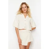 Trendyol Beige Woven Linen Blend Shirt Shorts Set