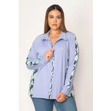 Şans Women's Blue Front Zippered Side Cups And Sleeves With Garni Detailed Pocket Unlined Sports Jacket