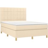  Box spring postelja z vzmetnico LED krem 140x200 cm blago, (20894892) | Shoptok.si