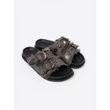Shelvt Gray flip-flops with fur and studs | shoptok.hr