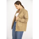 Şans Women's Camel Plus Size Front Zippered Pocket Detailed Unlined Coat | shoptok.hr