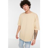 Trendyol muška majica Beige Basic 100% Cotton Crew Neck Oversized Short Sleeved Cene