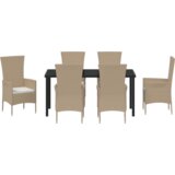  Blagovaonski stol i stolice u vrtu 7 pcs Bež Crna 160 x 80 x 73 cm | shoptok.hr