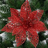  Božićni ukras “Božićna zvijezda” - 11 × 11 cm, crvena sa šljokicama | shoptok.hr