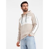 Ombre Men's cotton hoodie with contrasting elements - beige | Shoptok.si