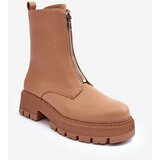 Kesi Leather flat ankle boots with zipper Camel Vimal Cijene
