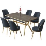 Hanah home trpezarijski set Poy, sto na razvlačenje i 6 stolica, antracit ploča Irony, zlatne noge, antracit tkanina Babyface | Eponuda.com