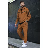 Madmext Men's Brown Hooded Jogger Tracksuit 5673