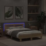 vidaXL Posteljni okvir z vzglavjem in LED sonoma hrast 120x200 cm | Shoptok.si