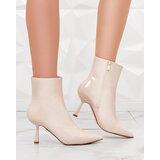 Resti Beige lacquered women's Elegant Classy stiletto heeled boots | Shoptok.si