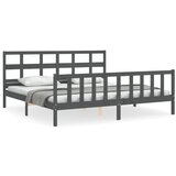 The Living Store Posteljni okvir z vzglavjem siv 200x200 cm trden les - Posteljni Okvir, (21524225) | Shoptok.si