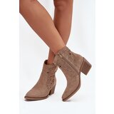 Boto Women's Cowboy Boots with Openwork Pattern Beige Nolvina Cene