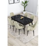 Hanah home trpezarijski set Kar, sto na razvlačenje i 6 stolica, ploča u dekoru crnog mermera, krem tkanina Babyface | Eponuda.com