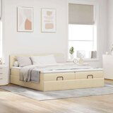 vidaXL Otomanski okvir kreveta s madracima krem 200x200cm od tkanine | shoptok.hr