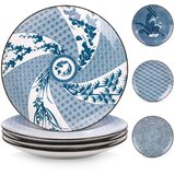 Lifver Y YHY keramične večerje krožnike s premerom 25,4 cm, set porcelanastih krožnikov s 4 kosi, primerni za mikrovalovno pečico in pomivalni stroj, modri in beli - 4 vzorci, (21635321) | Shoptok.si