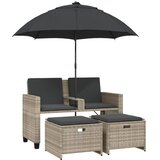 Maison Chic Vrtni kavč - Zunanji kavč dvosed z senčnikom in stolčki svetlo siv poli ratan, (22044039) | Shoptok.si