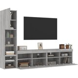  4-dijelni zidni TV elementi s LED svjetlima boja sivog hrasta | shoptok.hr