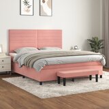  Boxspring - Krevet s oprugama i madracem ružičasti 180x200 cm baršunasti - Ružičasta 180 x 200 cm vodoravne pruge Cijene