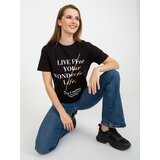 Fashion Hunters Black women's T-shirt with inscriptions and round neckline Cene