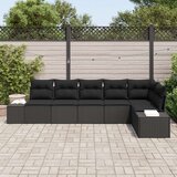 vidaXL 6-delni set vrtnih kavčev z blazinami Črn Poli Ratan | Shoptok.si