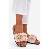 Boto Women's Cork Sole Slippers With Decorative Flowers Beige Seleneza | shoptok.hr