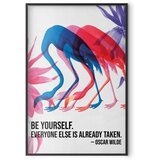  Plakat - Colorful Repetition - three flamingo silhouettes with an inspiring quote 40x60 Crni okvir | shoptok.hr