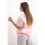 Kesi Włoski Women's striped short-sleeve sweater made of wool apricot + purple | shoptok.hr