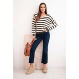 Kesi Włoski Women's striped sweater with a V-neck khaki | Shoptok.si