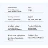 Veger brezžična polnilna postaja 3v1 Y9 za pametni telefon, Apple watch, AirPods, siva Cene