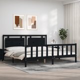  Okvir za krevet s uzglavljem crni 200 x 200 cm od masivnog drva | shoptok.hr