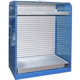 eurokraft pro Jekleno odlagališče za nevarne snovi z roloji, za 6 sodov po 60 l, 1 koritasta polica, modre barve | Shoptok.si