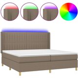  Krevet box spring s madracem LED smeđesivi 200x200 cm tkanina | shoptok.hr