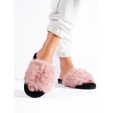 SHELOVET Pink women's fur slippers
