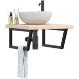 vidaXL Stenska polica za umivalnik jeklo in trdna hrastovina | Shoptok.si