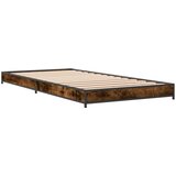 vidaXL Posteljni okvir dimljeni hrast 100x200 cm inž. les in kovina, (21128130) | Shoptok.si
