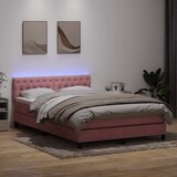 Box Spring krevet s madracem i LED ružičasti 160x220 cm baršun | shoptok.hr