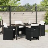  Vrtna garnitura - 5-dijelni vrtni blagovaonski set s jastučićima Crni Poly Ratan | shoptok.hr