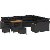 vidaXL set vrtnih sofa od 12 dijelova s jastučićima crni poli ratan akacija, set vrtnih blagovaonica od 3 dijela s jastučićima crni poli ratan akacija Cijene