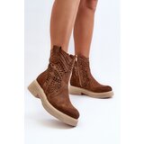 Zazoo 3470 Suede Women's Flat Heel Lace-Up Boots Brown | shoptok.hr